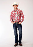 Roper Mens Long Sleeve Snap Orange Red Black And White Plaid Western Shirt - Flyclothing LLC