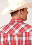 Roper Mens Long Sleeve Snap Orange Red Black And White Plaid Western Shirt - Flyclothing LLC