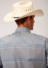 Roper Mens Grey White And Blue Plaid Long Sleeve Snap Western Shirt - Flyclothing LLC