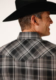 Roper Mens Long Sleeve Snap Black And Cream Plaid Western Shirt - Flyclothing LLC