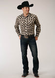 Roper Mens Long Sleeve Snap Black Cream And Olive Plaid Western Shirt - Flyclothing LLC