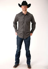 Roper Mens Long Sleeve Snap Charcoal Dobby Stripe Western Shirt - Flyclothing LLC