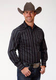 ROPER MENS BLACK AND GREY STRIPE LONG SLEEVE SNAP WESTERN SHIRT - Flyclothing LLC