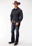 ROPER MENS BLACK AND GREY STRIPE LONG SLEEVE SNAP WESTERN SHIRT - Flyclothing LLC