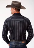 ROPER MENS BLACK AND GREY STRIPE LONG SLEEVE SNAP WESTERN SHIRT - Flyclothing LLC