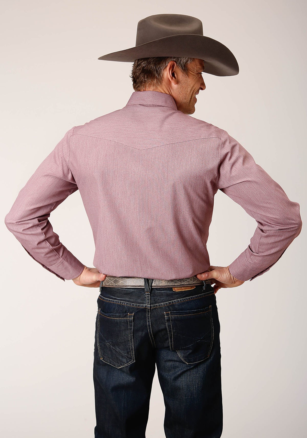 Roper Mens Long Sleeve Snap Crosshatch Squares Tone On Tone Western Shirt - Flyclothing LLC