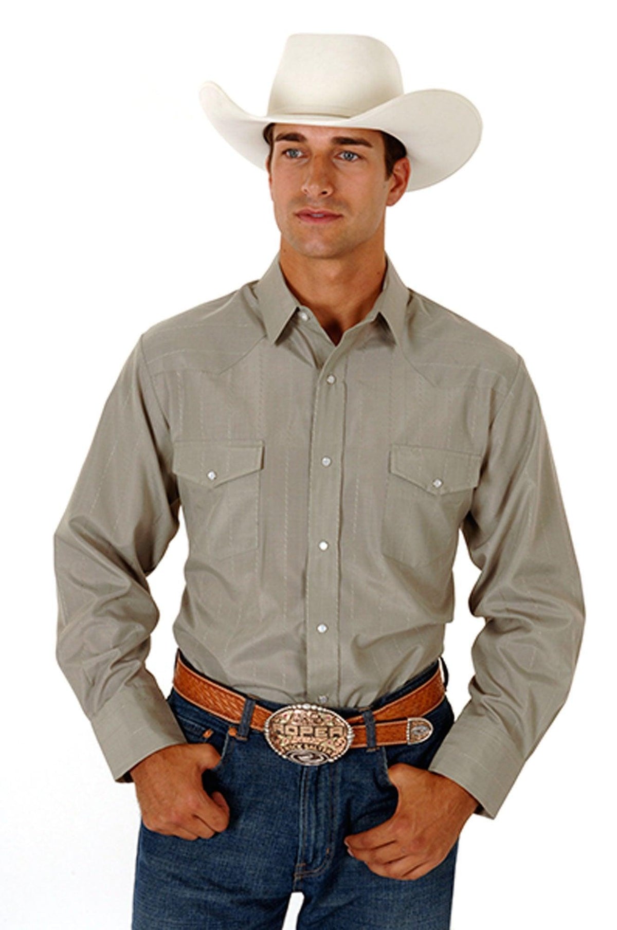 ROPER MENS LODEN TONE ON TONE LONG SLEEVE SNAP WESTERN SHIRT - Flyclothing LLC