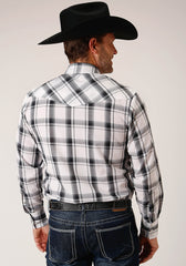Roper Mens Long Sleeve Snap White Black Grey Plaid Western Shirt Tall Fit