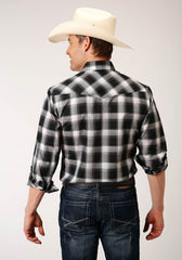 Roper Mens Long Sleeve Snap Black Charcoal And White Plaid Western Shirt Tall Fit - Flyclothing LLC