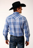 Roper Mens Long Sleeve Snap Blue White Navy Plaid Western Shirt Tall Fit - Flyclothing LLC