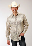 Roper Mens Long Sleeve Snap Cream And Brown Wallpaper Stripe Western Shirt Tall Fit