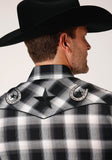 Roper Mens Short Sleeve Snap Black Charcoal And White Plaid Western Shirt