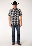 Roper Mens Short Sleeve Snap Black Charcoal And White Plaid Western Shirt - Flyclothing LLC