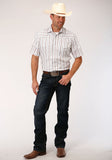 Roper Mens Brown And Grey Wide Stripe Short Sleeve Snap Western Western - Flyclothing LLC