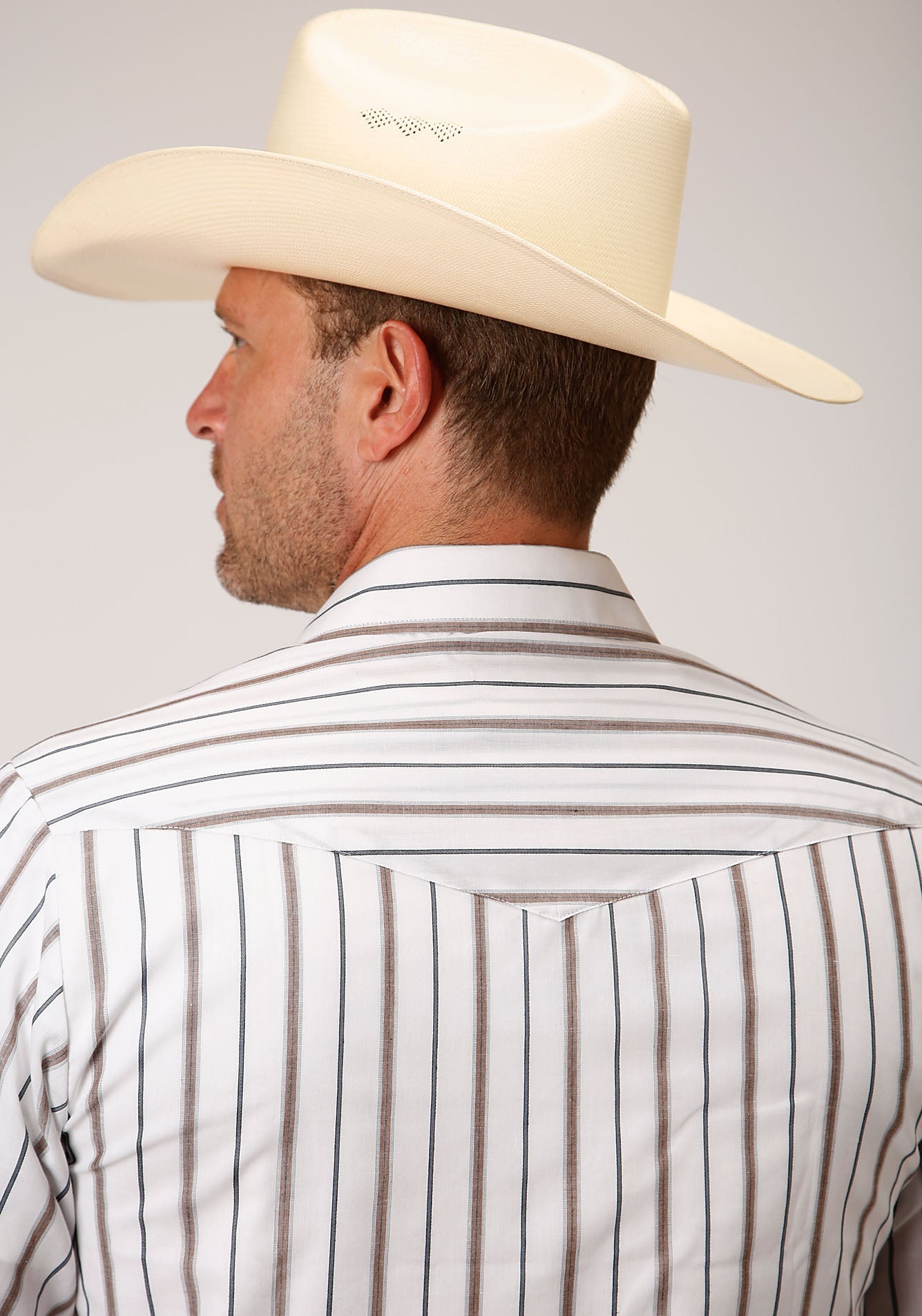 Roper Mens Brown And Grey Wide Stripe Short Sleeve Snap Western Western - Flyclothing LLC