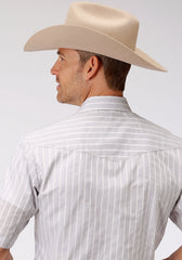 Roper Mens Grey Red And White Stripe Short Sleeve Snap Western Western - Flyclothing LLC