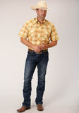 Roper Mens Short Sleeve Snap Yellow And Tangerine Plaid Western Shirt - Flyclothing LLC