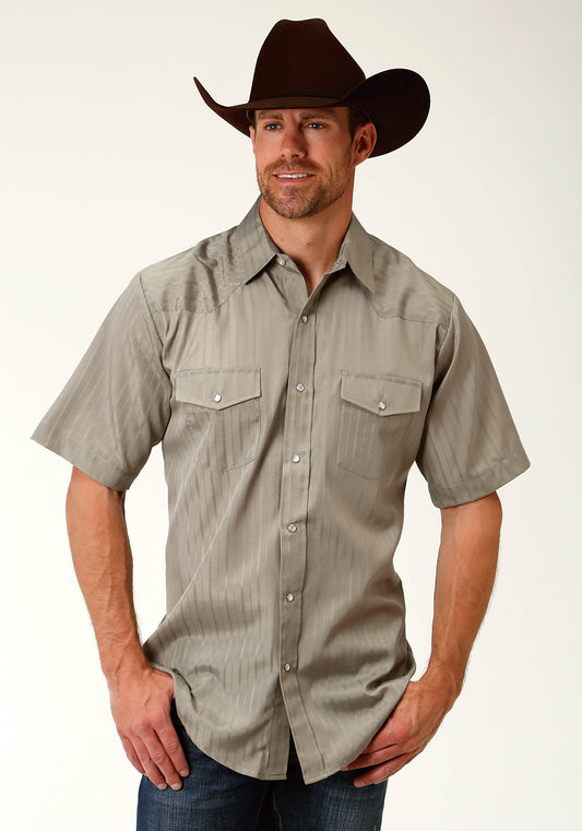 Roper Mens Green Tone On Ton Short Sleeve Snap Western Shirt