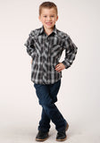 Roper Boys Long Sleeve Snap Black And White Plaid Western Shirt - Flyclothing LLC