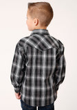 Roper Boys Long Sleeve Snap Black And White Plaid Western Shirt - Flyclothing LLC