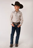 Roper BOYS LONG SLEEVE SNAP TAN AND CREAM WINDOWPANE PLAID WESTERN SHIRT - Flyclothing LLC