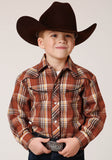 Roper Boys Long Sleeve Snap Rust Brown And Cream Plaid Western Shirt - Flyclothing LLC