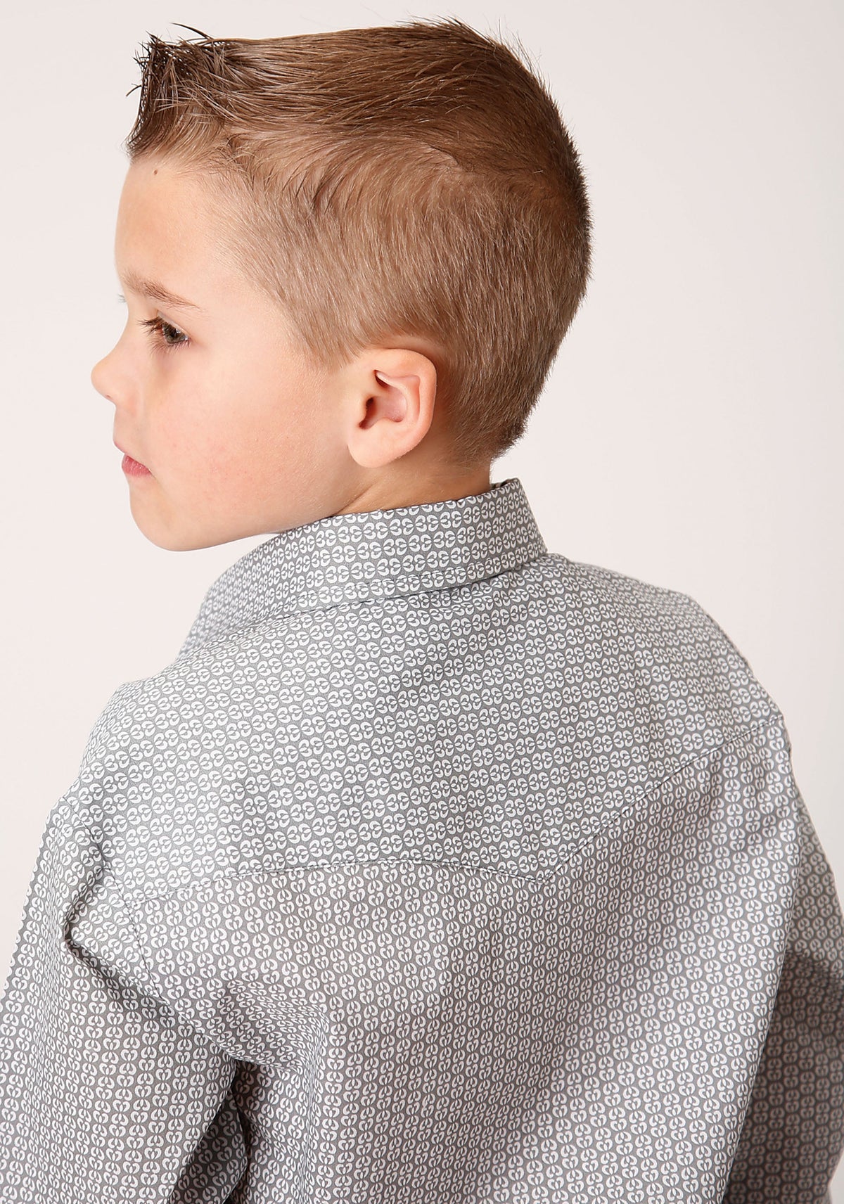 Roper Boys Long Sleeve Snap Grey And White Print Western Shirt - Flyclothing LLC