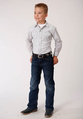 Roper Boys Long Sleeve Snap White Black Grey Teardrop Print Western Shirt - Flyclothing LLC