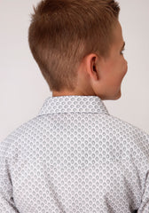 Roper Boys Long Sleeve Snap White Black Grey Teardrop Print Western Shirt - Flyclothing LLC