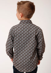 Roper Boys Long Sleeve Snap Chocolate And Cream Tear Drop Print Western Shirt - Flyclothing LLC