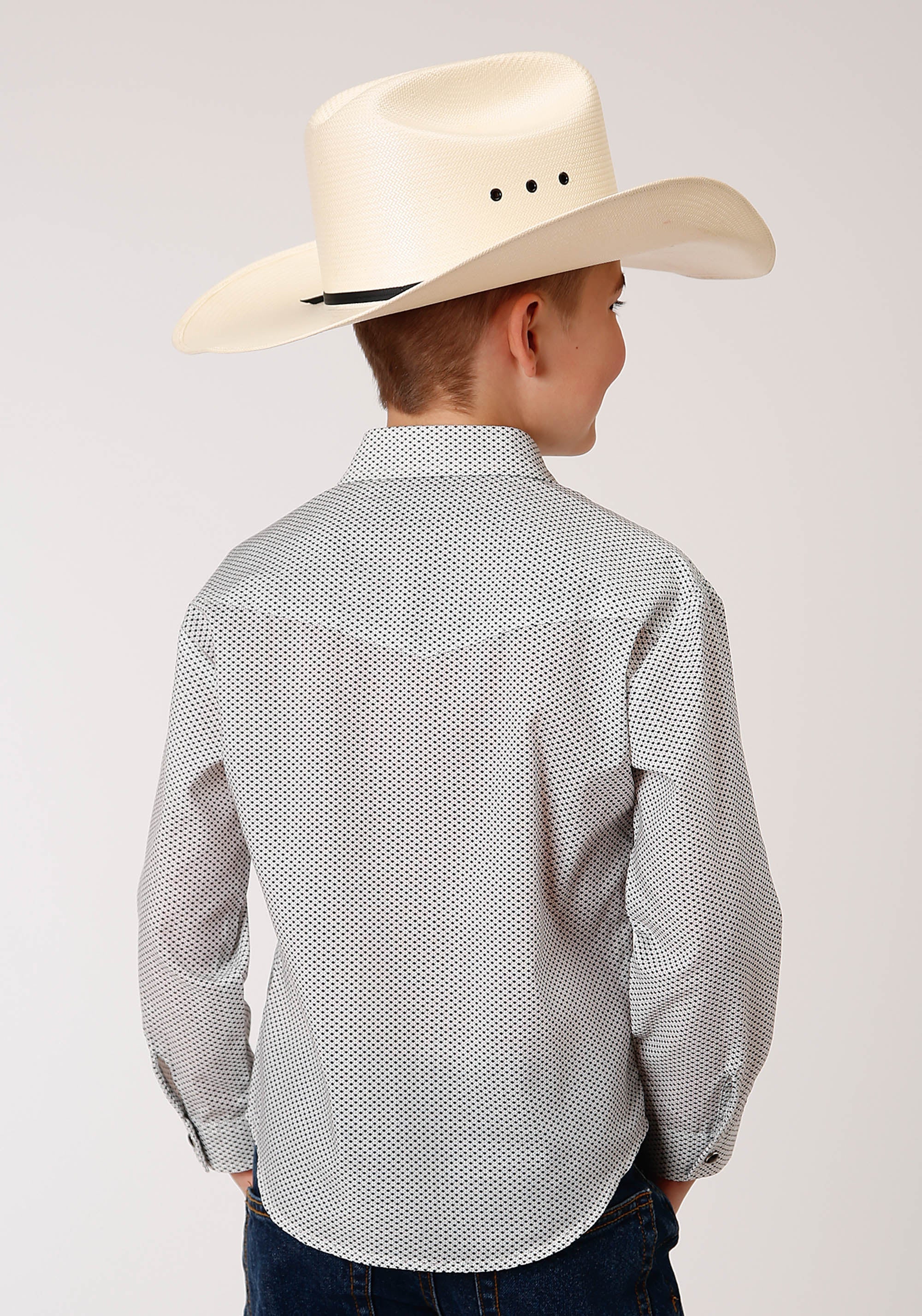 Roper Boys Long Sleeve Snap Tiny Black And White Foulard Western Shirt - Flyclothing LLC