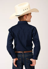 Roper Boys Long Sleeve Snap Solid Broadcloth Navy Blue Western Shirt - Flyclothing LLC