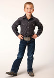 Roper Boys Long Sleeve Snap Solid Broadcloth Charcoal Western Shirt - Flyclothing LLC