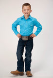 Roper Boys Long Sleeve Snap Solid Broadcloth Turquoise Western Shirt - Flyclothing LLC