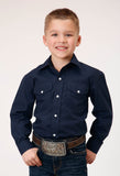 Roper Boys Long Sleeve Snap Solid Broadcloth Navy Western Shirt