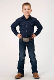 Roper Boys Long Sleeve Snap Solid Broadcloth Navy Western Shirt - Flyclothing LLC