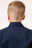 Roper Boys Long Sleeve Snap Solid Broadcloth Navy Western Shirt - Flyclothing LLC