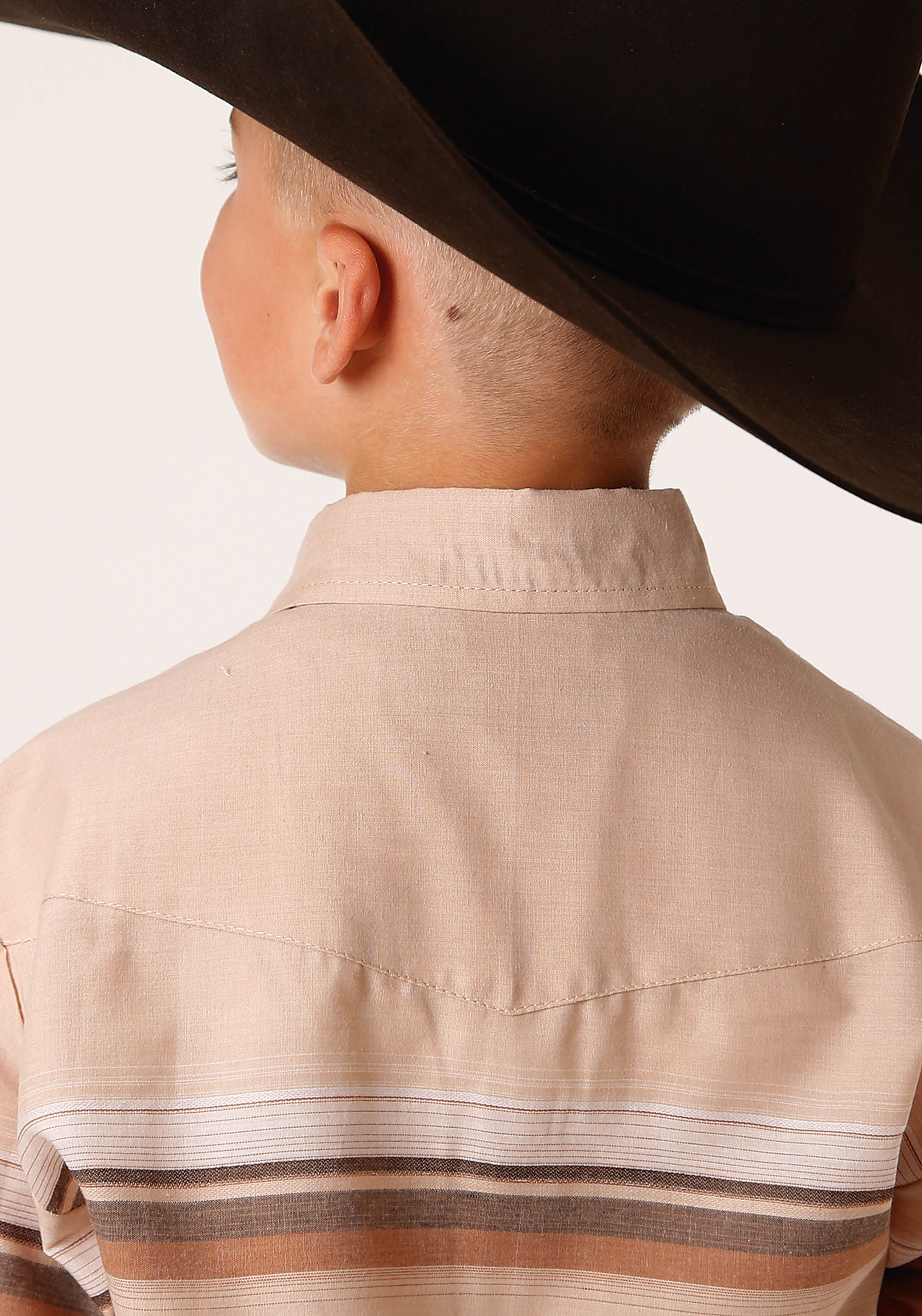 Roper Boys Long Sleeve Snap Tan And Brown Border Stripe Western Shirt - Flyclothing LLC