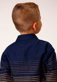 Roper Boys Long Sleeve Snap Navy And Khaki Border Stripe Western Shirt - Flyclothing LLC