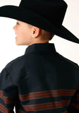 Roper Boys Long Sleeve Snap Black W Saddle Brown Border Stripe Western Shirt - Flyclothing LLC