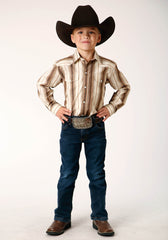 Roper Boys Long Sleeve Snap Brown And Cream Ombre Stripe Western Shirt - Flyclothing LLC