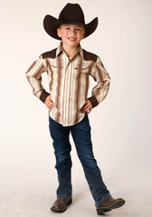 Roper Boys Long Sleeve Snap Brown And Cream Ombre Stripe Western Shirt - Flyclothing LLC