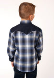 Roper Boys Long Sleeve Snap Navy Royal And White Plaid Western Shirt - Flyclothing LLC