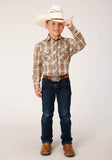 Roper Boys Long Sleeve Snap Khaki Forest Green Cream Plaid Western Shirt - Flyclothing LLC