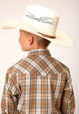 Roper Boys Long Sleeve Snap Khaki Forest Green Cream Plaid Western Shirt - Flyclothing LLC