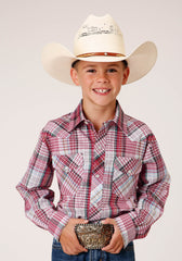 Roper Boys Long Sleeve Snap Red Primary Colors Plaid Western Shirt