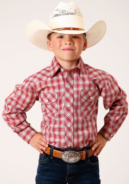 Roper Boys Long Sleeve Snap Red And Multi Colored Small Scale Western Shirt