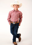 Roper Boys Long Sleeve Snap Red And Multi Colored Small Scale Western Shirt - Flyclothing LLC