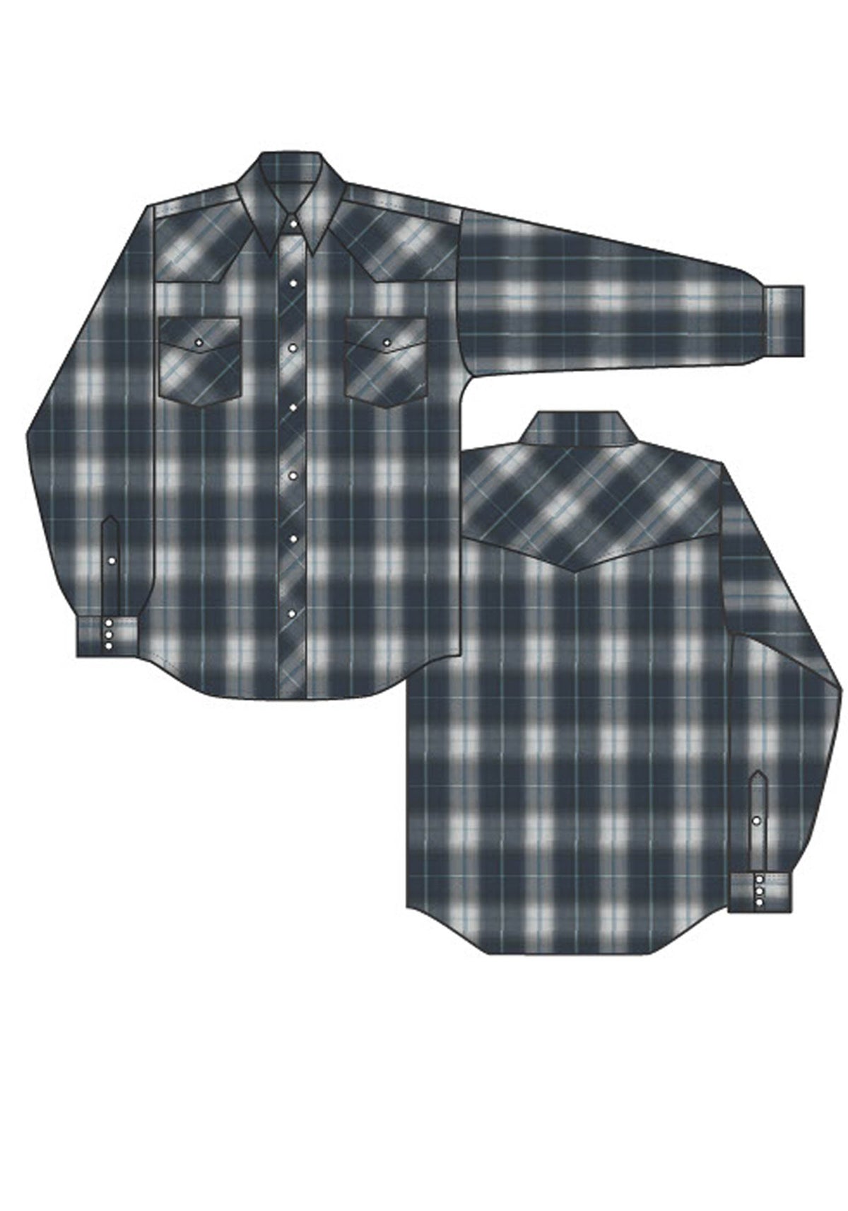 Roper Boys Long Sleeve Snap Navy Grey Ltblue Lg Scale Plaid Western Shirt