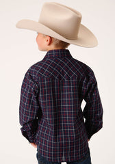 Roper Boys Long Sleeve Snap Navy Red White Windowpane Plaid Western Shirt - Flyclothing LLC